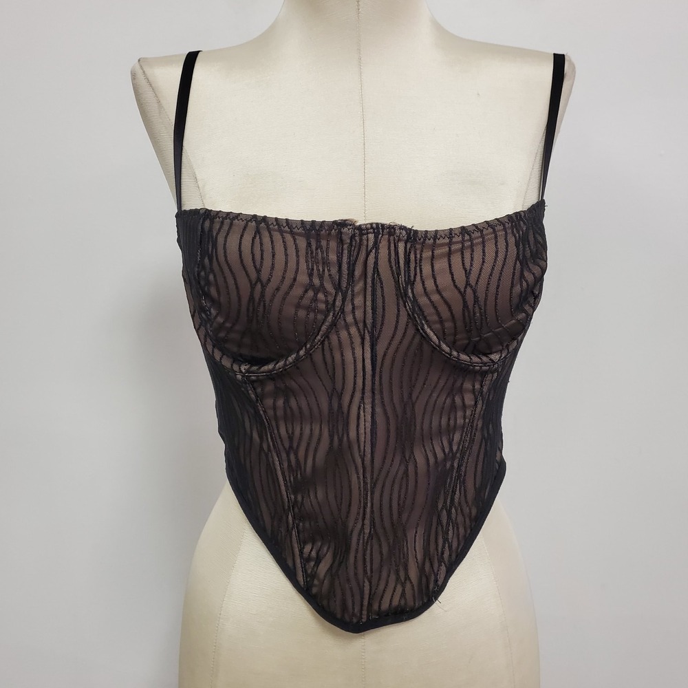 Tic Toc Fairy Grunge Whimsigoth Babydoll Corset Top‎ Size M Black Mesh Goth Edgy